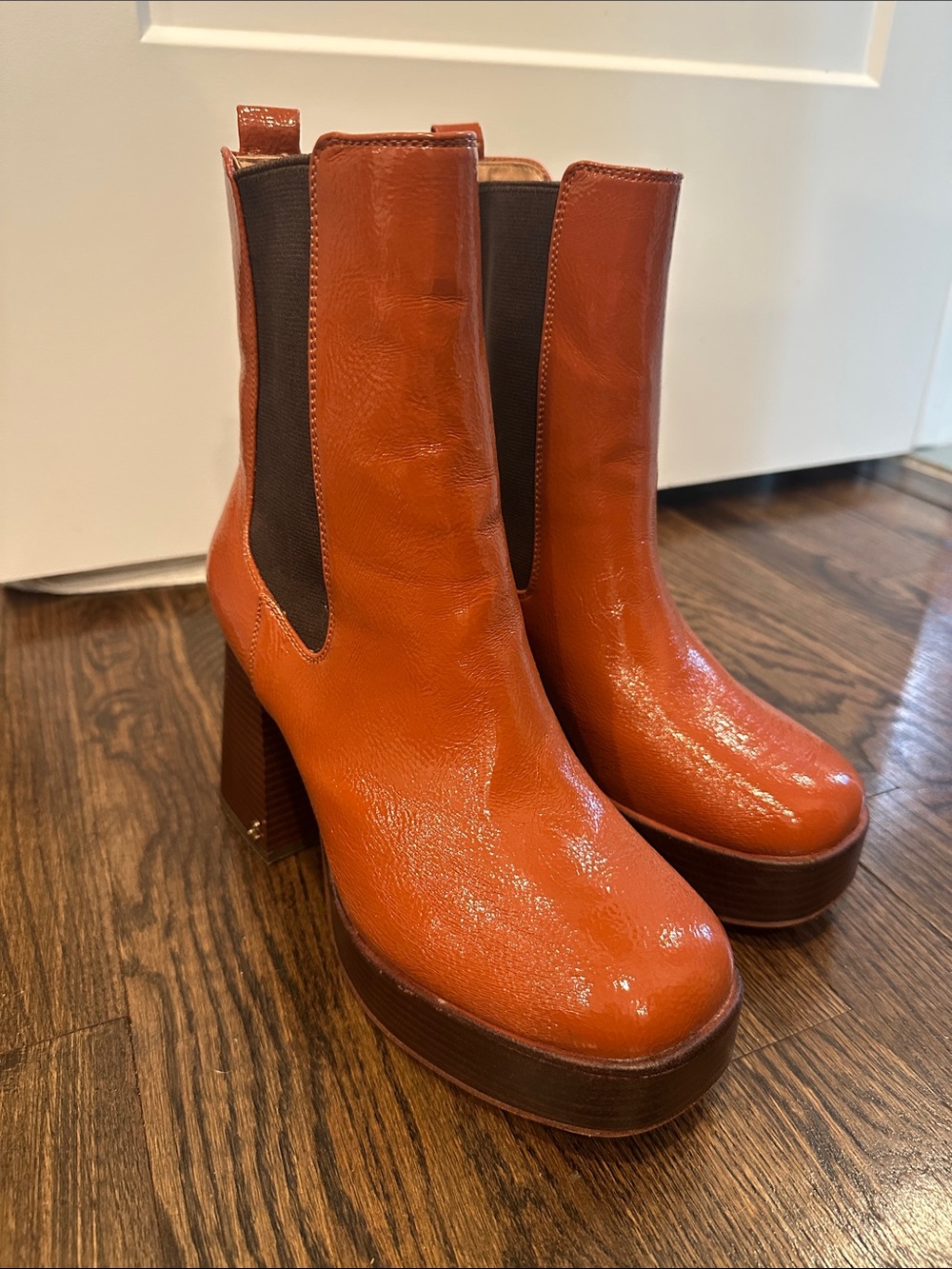 Circus by Sam Edelman Glossy Orange Platform Chelsea Boots